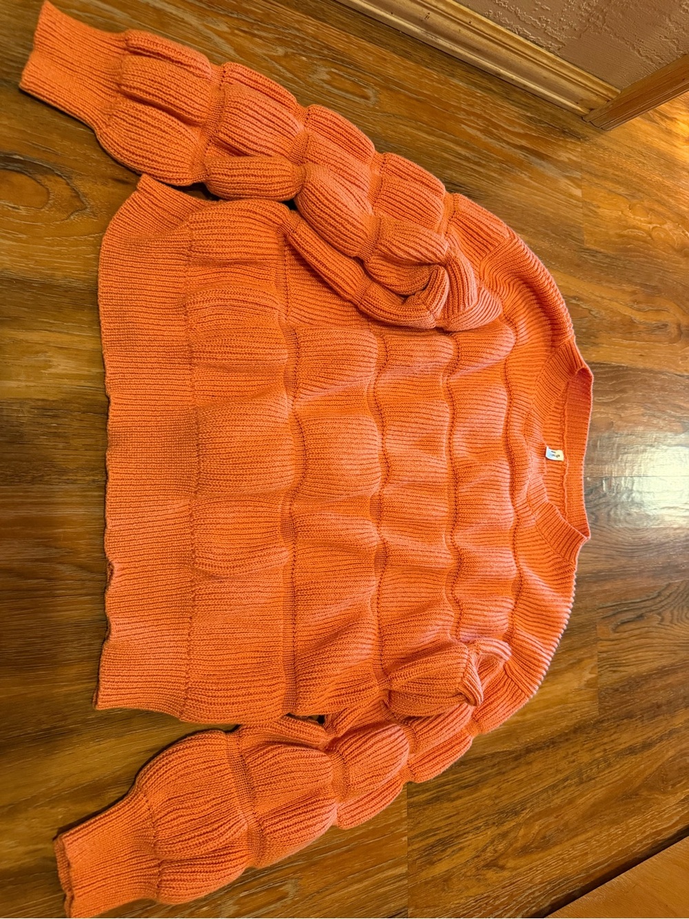 ePretty Orange Textured Crewneck Sweater